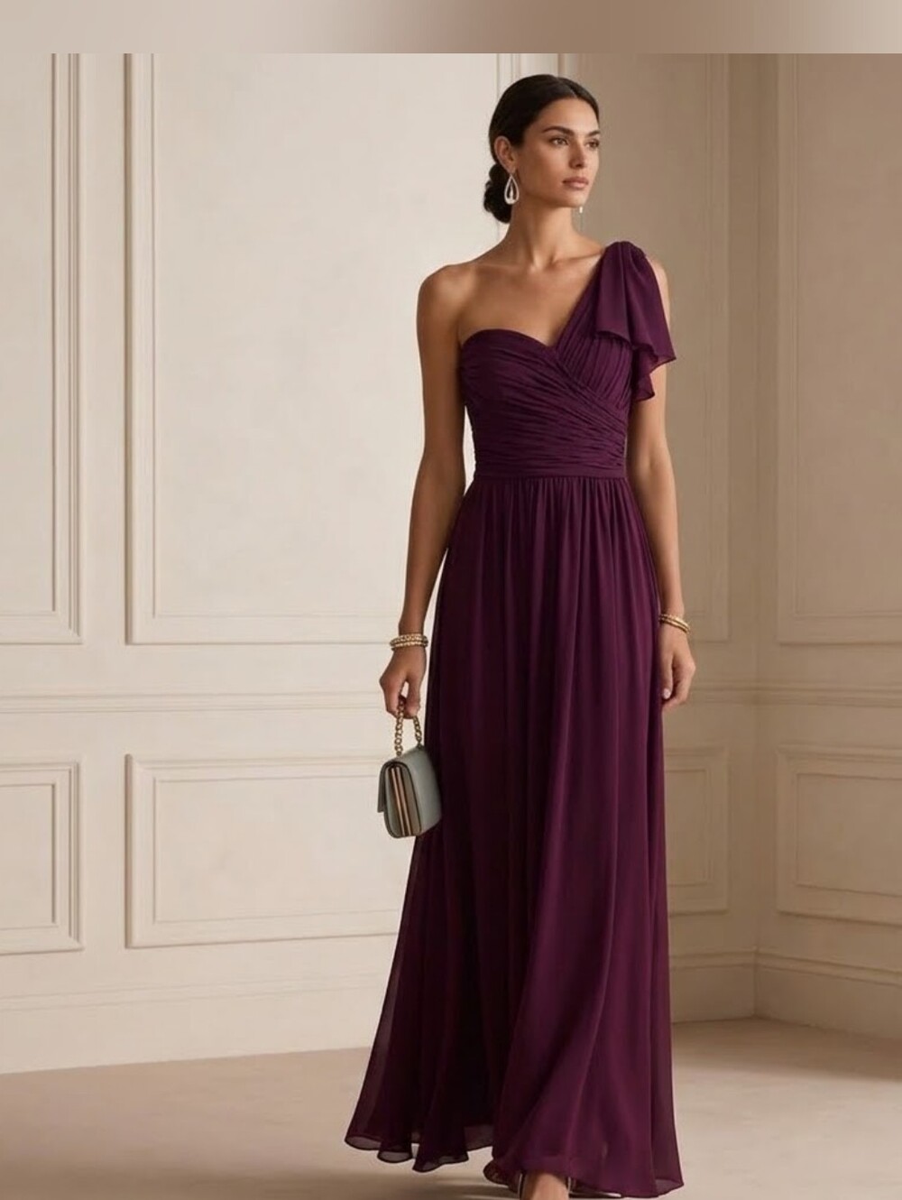 Lauren Ralph Lauren Marsala One Shoulder Georgette Gown Size 6 NWT Ruffle Evenin